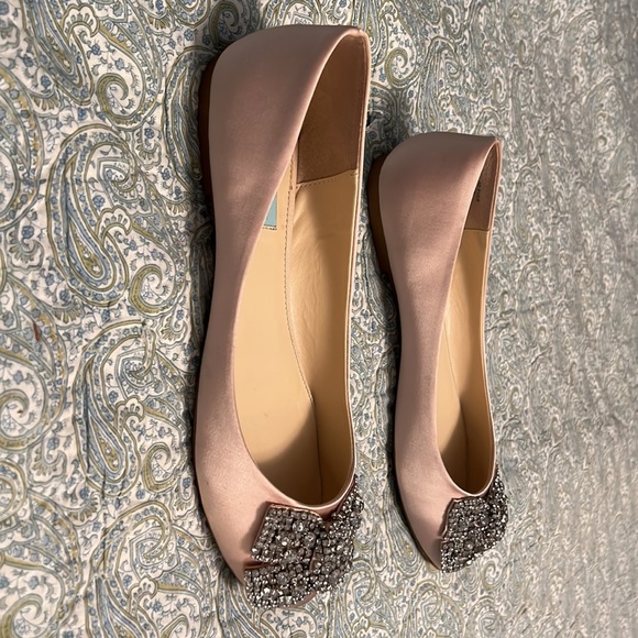 Betsey Johnson- Rhinestone and Champagne Pink Satin Flats - Picture 6 of 9